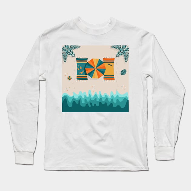 Sandy beach, top view, summer illustration Long Sleeve T-Shirt by kallyfactory